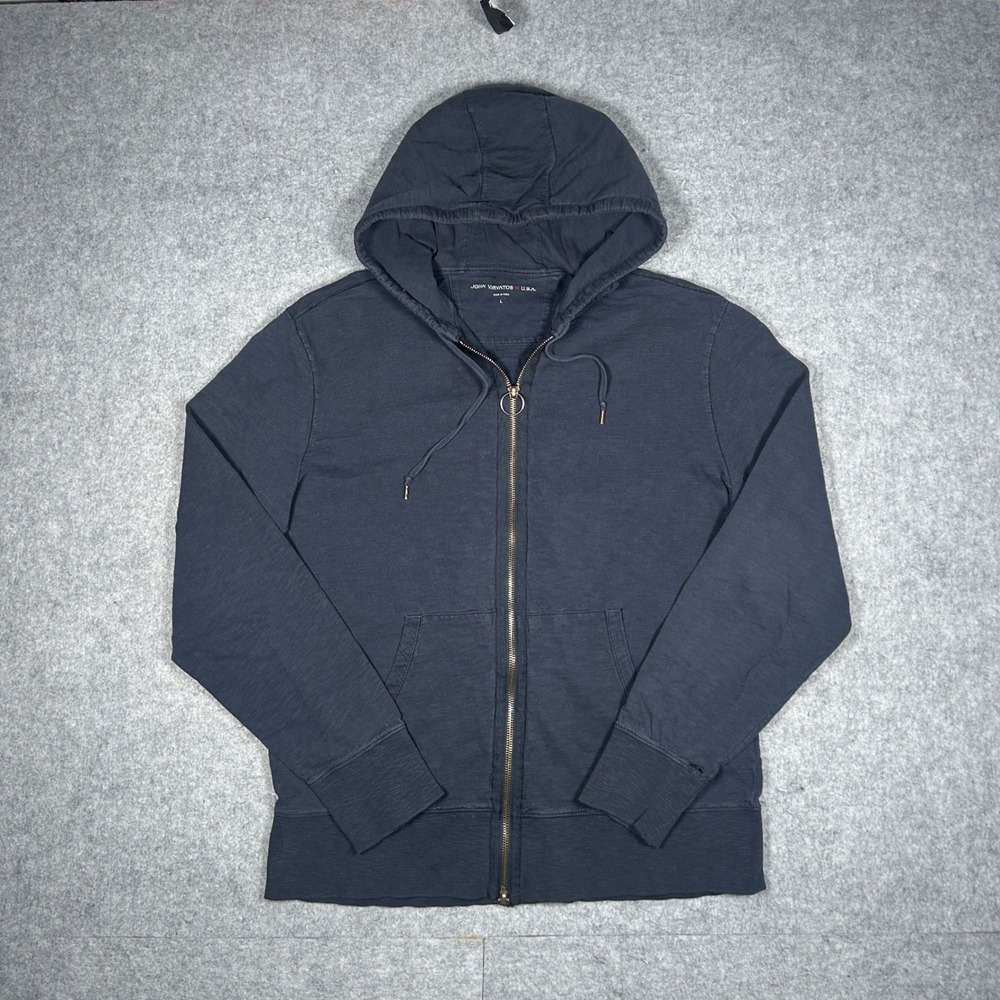 John Varvatos USA Hoodie Men Large Blue Full Zip Slub Knit Lightweight Designer